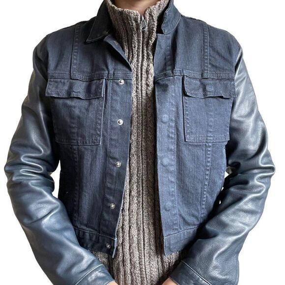 Baldwin Womens Navy Blue Denim Leather Jacket Made in Kansas City USA Sz S - Picture 7 of 7